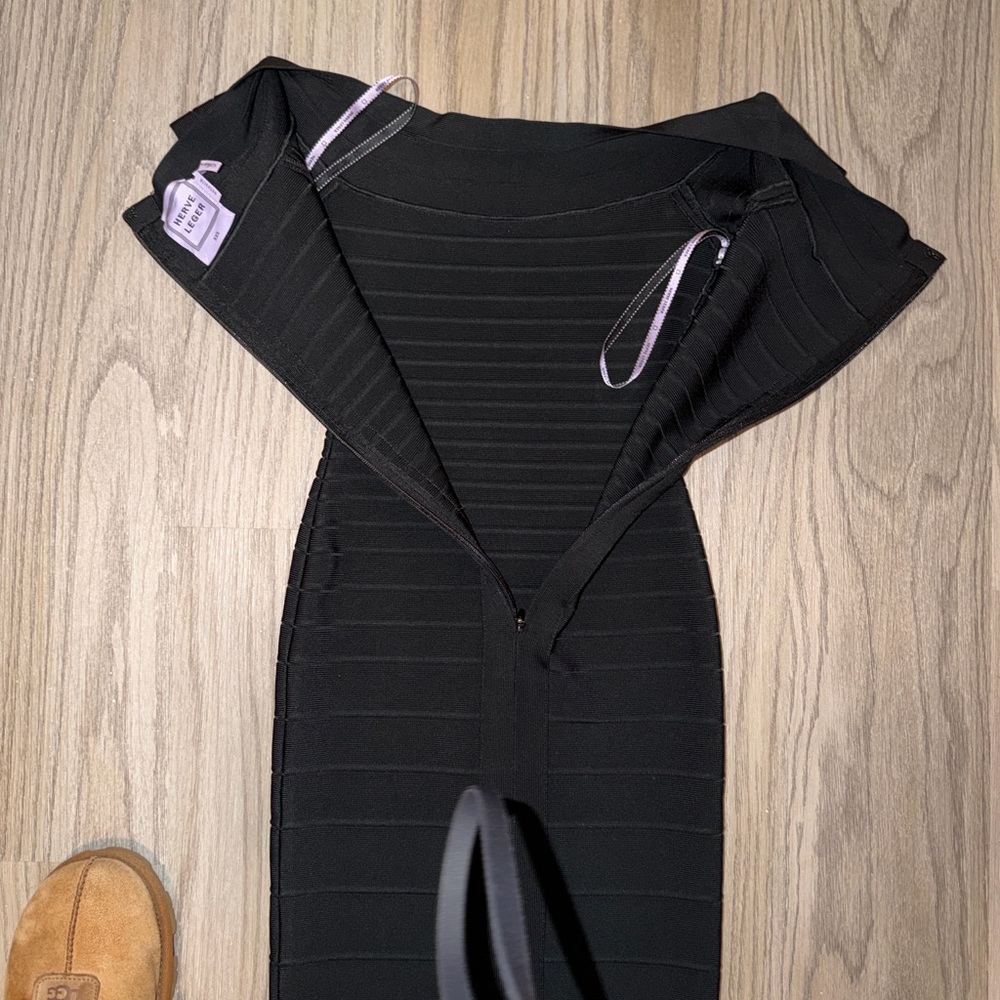 Herve Leger Black Off-Shoulder Midi Dress - Picture 3 of 6